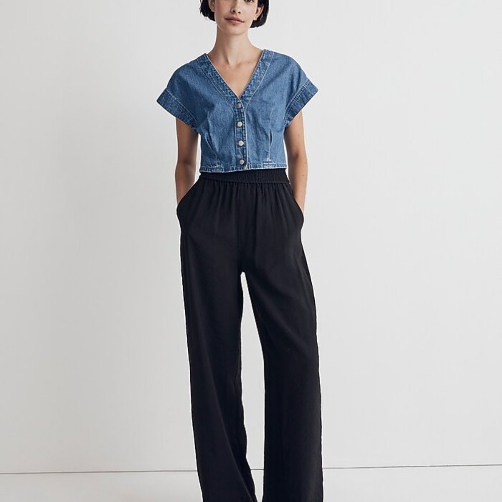 Denim Cap-Sleeve Crop Top - NWT